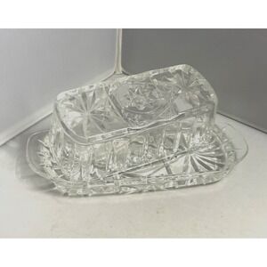 Anchor Hocking Butter Dish Star of David Covered With Lid Clear Glass Vintage